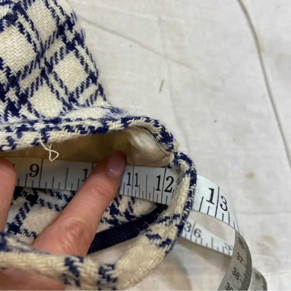 Vintage Wool Ivory and Navy Plaid Lined Hat Toddler‎ Size